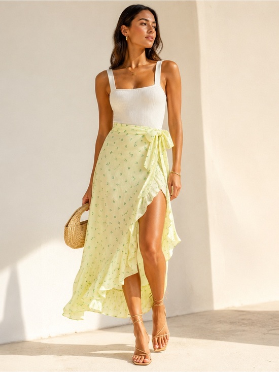 Faithfull the Brand Dresses & Skirts - Faithfull the Brand Aubrie Wrap Skirt Asymmetrical Ruffle Bisse Floral Resort L